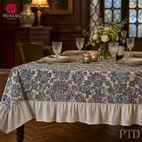 Nappe HuaLai 60x102 pouces en polyester effet coton à motif floral botanique avec ourlet à volants pour salle à manger, mariage, personnalisable