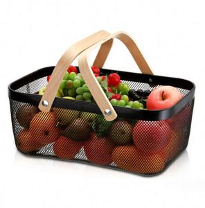 <b>Mesh</b> Storage <b>Basket</b> with Handle Garden Harvest Fruit <b>Basket</b> Bin Multi-Functional Metal Wire Picnic <b>Basket</b> - Product Image 1