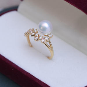 Anillo de Plata S925 con Perla Redonda Blanca de 8-9 mm de Zhuji Danshui, Luz Intensa y Pequeñas Imperfecciones, Diseño Abierto para Venta al por Mayor - Product Image 3