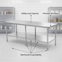 Table de travail professionnelle à 2 niveaux en acier inoxydable robuste - Station de préparation de cuisine extra longue à 6 pieds pour usage industriel et restaurant