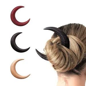 PDANY antique wood moon hair fork pin stick for women thick long hair bun