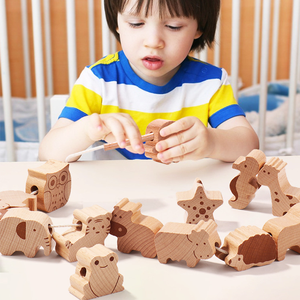 Enfants animaux perles blocs de construction bébé cognitif éducation précoce éducatif filetage <span class=keywords><strong>en</strong></span> bois sans peinture hêtre bois grignoter jouets - Product Image 1