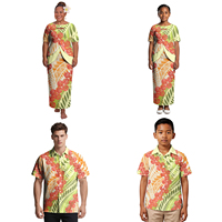 Vêtements classiques Chemises pour hommes Chemises pour garçons Robes pour femmes Puletasi Robes pour filles Imprimé Hibiscus Samoan Polynésien Ensemble de 4 vêtements assortis pour la famille