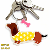 Porte-clés Teckel avec breloque os rose, porte-clés chien en acrylique, motif patte jaune, accessoire fantaisie léger