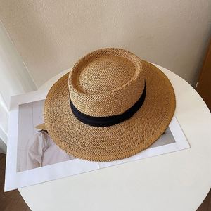 Mode élégant large bord femmes unisexe plage paille canotier chapeau en gros vacances d'été plat haut luxe sauveteur chapeau de paille - Product Image 5