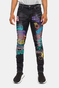 Nuovo Design di alta qualità con stampa Graffiti <span class=keywords><strong>Jeans</strong></span> in Denim a <span class=keywords><strong>vita</strong></span> <span class=keywords><strong>bassa</strong></span> pantaloni <span class=keywords><strong>Jeans</strong></span> personalizzati da strada <span class=keywords><strong>Jeans</strong></span> Vintage sbiaditi da <span class=keywords><strong>uomo</strong></span> - Product Image 4