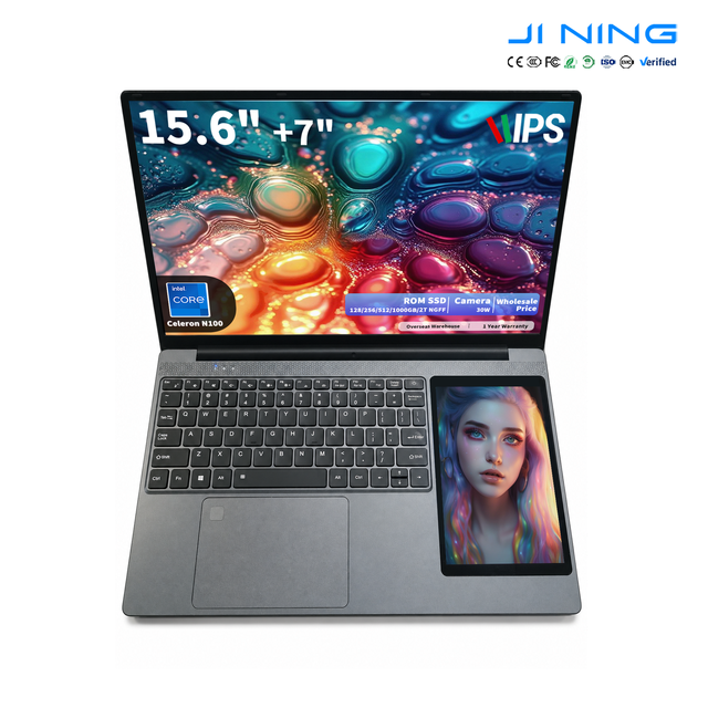2026 New Dual Touch Screen Laptop 15.6"+7" FHD IPS N100 Quad Core 8~32GB DDR4 128~1000GB NGFF SSD Business Notebook English