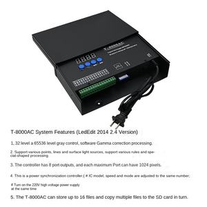 อุปกรณ์ควบคุมไฟ LED 8สีแบบตั้งโปรแกรมได้ T-8000AC รีโมทคอนโทรล8เอาต์พุต8ดวงสำหรับไฟ LED การ์ด SD แบบซิงโครนัส8ดวง - Product Image 4