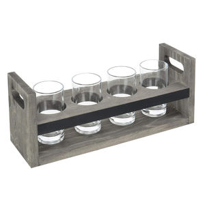 Ensemble d'échantillonnage de dégustation de planche de <span class=keywords><strong>vol</strong></span> de bière avec panneau de tableau noir, 4 verres à bière <span class=keywords><strong>et</strong></span> plateau de transport en bois gris vintage avec poignées - Product Image 6