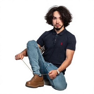 Men's <b>Navy</b> <b>Blue</b> Cotton Oxford Breathable Short Sleeve Button-Up Shirt Front Embroidered Logo Casual Regular Fit Solid Color - Product Image 1