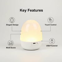 Lámpara de Noche con Forma de Huevo, 3 Colores, Regulación Continua, Control Táctil USB Tipo-C, con Memoria, para Dormitorio, Hogar y Oficina