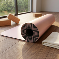 Tapis de yoga en cuir PU rose, écologique, personnalisé avec logo, 5 mm/4 mm, imperméable, durable, antidérapant, pour Pilates et fitness, avec base en caoutchouc supplémentaire