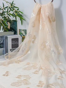 Nhà Máy Trực Tiếp Guofeng Pha Lê Hoa Bead Thêu Lưới Ren Vải Chất Lượng Cao Lụa Crepe Dưới Thêu Vải - Product Image 5