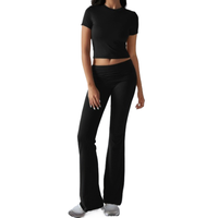 Loveda femmes nouveauté été décontracté couleur unie coupe ajustée à manches courtes pantalon ensemble tricot tissu haut pour printemps/été
