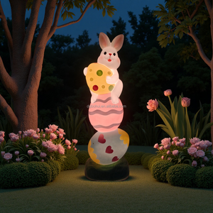 Rabbit Decorations Spring Easter Decor Easter Rabbit Holding <b>Egg</b> Statue - Product Image 3