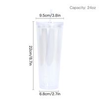 Gobelet en plastique transparent à double paroi réutilisable de 24 oz, globe à neige acrylique, avec trou pré-percé et bouchon