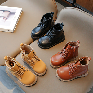 Nouvelles bottes courtes pour enfants style britannique, chaussures en cuir solides pour garçons, bottes courtes en cuir à lacets pour étudiants - Product Image 2