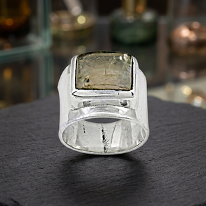 Art Palace 925 Silver Vintage Cocktail <b>Ring</b> Natural Labradorite Bezel <b>Set</b> Geometric Design Unisex Gemstone <b>Rings</b> Fine Jewelry - Product Image 1