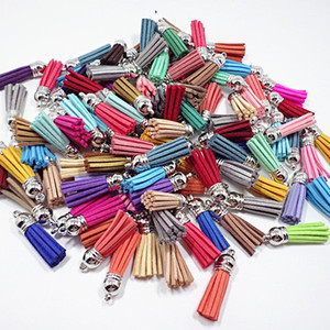 Wholesale Bulk Stock Colored Korea Suede Keyring Key Chain DIY Tassel Cellphone Strap Jewelry Charms Leather Tassels Accessories