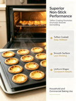 Moule à pâtisserie en acier inoxydable de qualité alimentaire avec revêtement en silicone, 12 cavités, résistant au four, pour tartes aux œufs, muffins et gâteaux