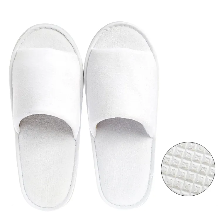 Custom Logo White Velvet Open Toe Disposable Hospital Wedding Travel Hotel Bathroom SPA Slippers For Guests