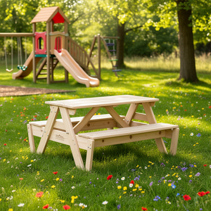 Table de pique-nique en bois de pin massif pour enfants, 4 places, jeu en plein air, design rustique - Product Image 2