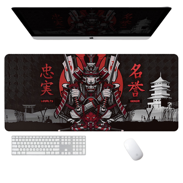 Large 80*30cm Samurai Anime Cartoon Rubber Non-Slip Gaming Mouse Pad Red White Japanese Desk Mat Stitched Edge Keyboard Stock