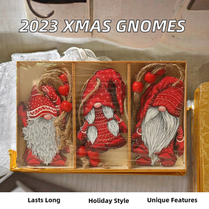 Junnuo 9 pièces Noël 2022 Nouvel An 2023 Cadeau Gnomes de Noël Pendentifs en bois Ornements Décorations de Noël Décoration de la maison Noël Déco - Product Image 2