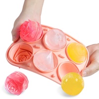 Nouveau design, moule à glaçons en silicone de qualité alimentaire à 6 cavités en forme de rose et de diamant, pour glaçons sphériques et moules à crème glacée DIY