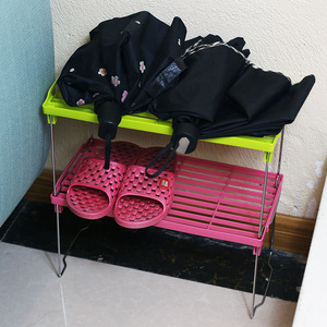 Folding Storage <b>Rack</b> Plastic Shelf 2 Tier <b>Kitchen</b> Bathroom Organizer Stackable Desktop Holder Red And Green Color - Product Image 5