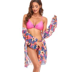 Nuevo Conjunto de Bikini de Tres Piezas de Malla de Moda para <span class=keywords><strong>Mujer</strong></span>, Cintura Alta, Estampado, Push-Up - Product Image 4