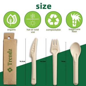 Trendz mới đến cấp thực phẩm phân hủy sinh học giấy ngã ba dao muỗng dùng một lần bã mía dao kéo cho takeout du lịch cắm trại dã ngoại - Product Image 5