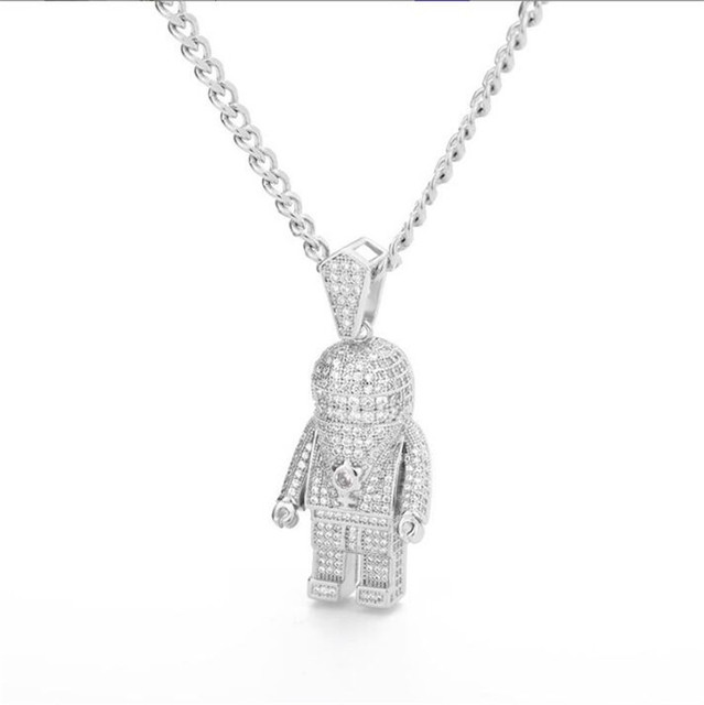 New Astronaut Pendant Stainless Steel Robot Pendant Zircon Necklace
