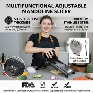 <span class=keywords><strong>Mandoline</strong></span> <span class=keywords><strong>de</strong></span> cuisine réglable avec 5 réglages <span class=keywords><strong>de</strong></span> précision pour la coupe, lames en acier inoxydable, trancheuse alimentaire - Product Image 2