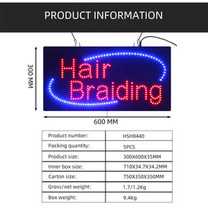 12*24 "ha condotto il segno aperto del salone di intrecciatura dei capelli, la luce lampeggiante animata ha condotto l'insegna anteriore del negozio - Product Image 4