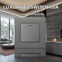Interrupteurs électriques modernes de luxe à un seul pôle, norme européenne 86*86mm, décoration intérieure, indicateur LED, plaque en aluminium brossé, 10A, facile