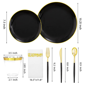 Juego <span class=keywords><strong>de</strong></span> servilletas <span class=keywords><strong>de</strong></span> <span class=keywords><strong>plástico</strong></span> transparente para cena, vasos <span class=keywords><strong>de</strong></span> <span class=keywords><strong>plástico</strong></span> <span class=keywords><strong>duro</strong></span> para fiesta <span class=keywords><strong>de</strong></span> Halloween, plato Simple, color negro y dorado - Product Image 2