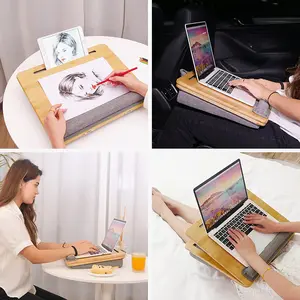 Wholesales Portable Laptop Desk Stands Holder Bamboo Adjustable For Lap Or Desk Sofa Up To 15 Inches