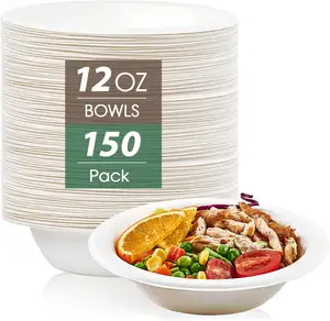 Mangkuk kertas sekali pakai 12 oz mangkuk mudah terurai, mangkuk mudah terurai tugas berat, mangkuk ramah lingkungan cocok untuk sup
