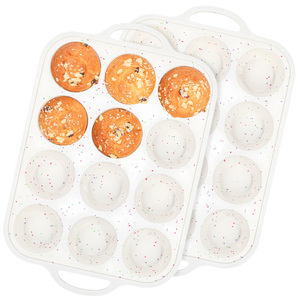 12 ly không dính Silicone Muffin Pan với khung gia cố kim loại kích thước thường xuyên Silicone cupcake Pan để nướng bánh nướng xốp tự chế - Product Image 1
