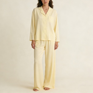 Ensemble <span class=keywords><strong>de</strong></span> pyjamas pour femmes écologiques personnalisés, en coton jaune et bambou, haut long en tricot, pantalon, cardigan, shorts, vêtements <span class=keywords><strong>de</strong></span> détente doux, pyjamas - Product Image 3