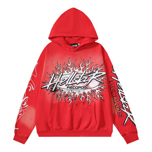 Completo Hip Hop Autunnale Hell Star Stile Americano di Tendenza, 100% Cotone, <span class=keywords><strong>Felpa</strong></span> con Cappuccio e Pantaloni Stampati, Lavati, con <span class=keywords><strong>Cerniera</strong></span>, Vestibilità Larga da <span class=keywords><strong>Uomo</strong></span> - Product Image 6