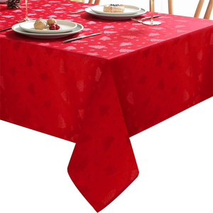 Árbol de Navidad rojo tejido Jacquard Damasco resistente a las arrugas fácil cuidado impermeable mantel de Navidad para mesa de fiesta - Product Image 1