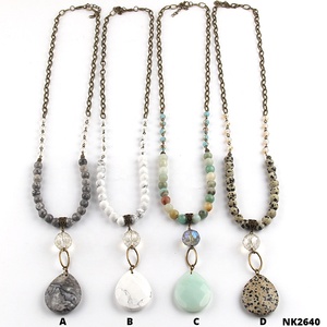 Donne Festival regalo moda gioielli bohémien 8mm pietra naturale 6mm cristallo vetro <span class=keywords><strong>rosario</strong></span> catena goccia collana pendente in pietra - Product Image 6