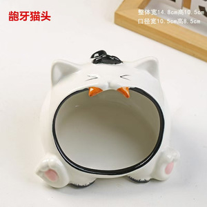 รังแฮมสเตอร์เซรามิกรูปแมวยิ้ม 17x14 ซม. ที่ซ่อนตัวสำหรับสัตว์เลี้ยงขนาดเล็ก - Product Image 4