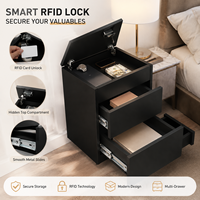 Table de chevet noire avec serrure RFID, coffre-fort dissimulé à ouverture rabattable et 3 tiroirs, vente en gros d'usine pour projets hôteliers