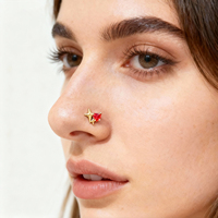Anting Hidung Bentuk Hati Zirkon Baja Anti Karat Lapis Emas untuk Wanita