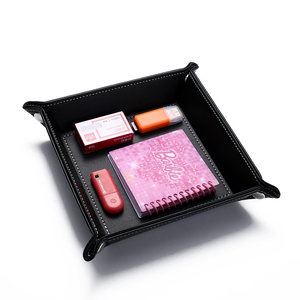 <span class=keywords><strong>Plateau</strong></span> de rangement noir en cuir PU personnalisable à faible MOQ pour café, montres, clés et pièces de monnaie, idéal pour le bureau - Product Image 1