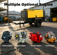 Compresor de Aire de Tornillo Diésel Portátil de Alta Eficiencia, Motor Cummins de 93KW, Presión de 13 Bares, 375 CFM para Minería y Perforación