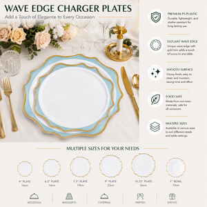 Juego de Platos Decorativos <span class=keywords><strong>con</strong></span> Borde Ondulado, Reutilizables, de Plástico PS, <span class=keywords><strong>con</strong></span> Ribete <span class=keywords><strong>Dorado</strong></span>, para Banquetes de Boda, Fiestas y Catering - Product Image 1